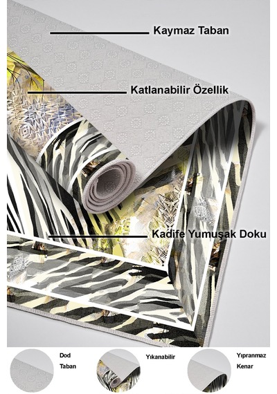 Dekoreko Kaymaz Taban Djt Salon Halısı Trend Modern 728 gri