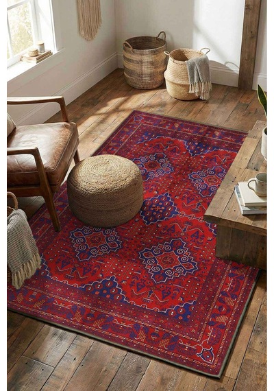 Yıkanabilir Kaymaz Taban Dijital Baskılı Halı Ve Yolluk Leke Tutmaz Salon & Mutfak Halısı - 0612 Bordo