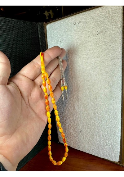 Toz Kehribar Tesbih Sarı-kırmızı T-235