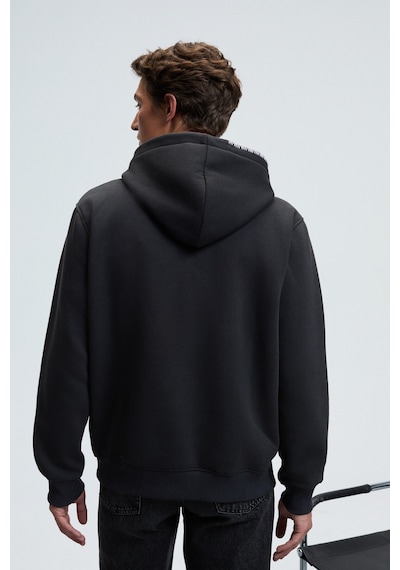 Grimelange GROVER Erkek Kapüşonlu Süs Dikiş Detaylı Göğsü Nakışlı Kanguru Cepli Antrasit Sweatshirt
