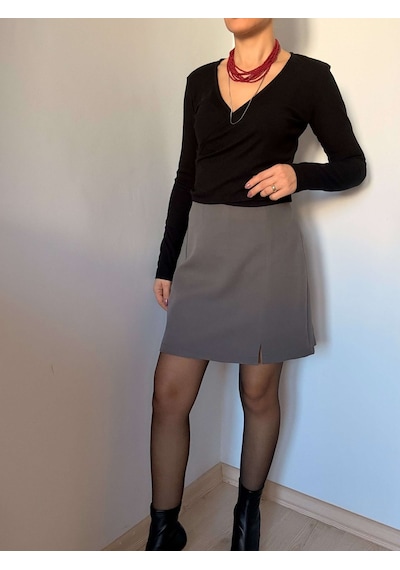 Ali Butik Mini Gri Şort Etek Gri