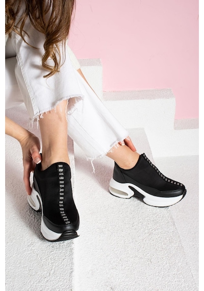 Shoetek Fortunata Kadın Sneakers Skubu Kumaş Siyah Deri Siyah