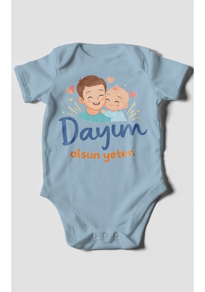 Morivokids Dayım Olsun Yeter Kısa Kollu Bebek Body %100 Pamuk Bebe Mavisi