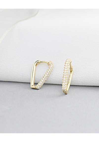 Brezza Lusso Jewelry 18k Serie Oro Zirkon Taşlı Üçgen Oval Gümüş Küpe