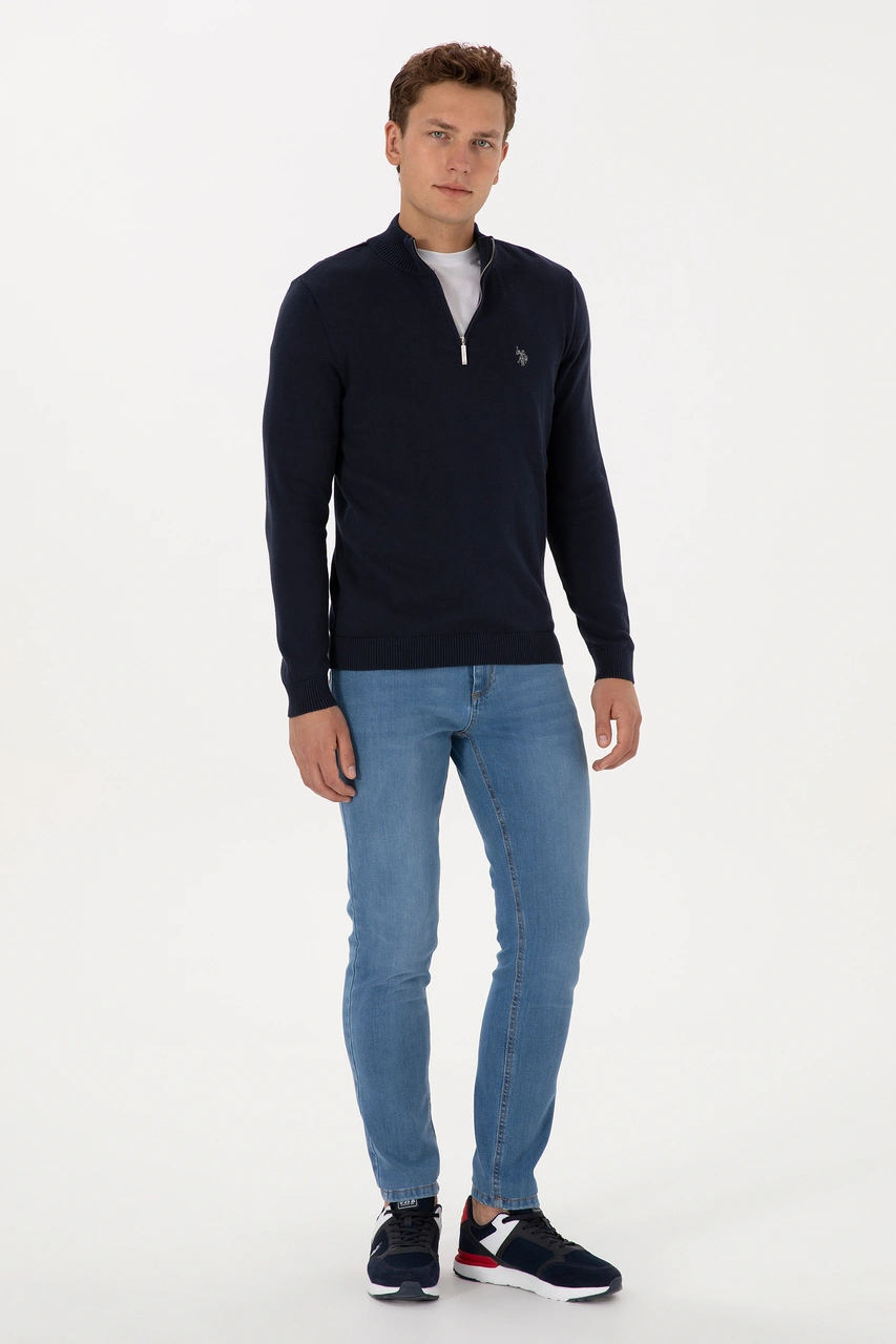 U.S. Polo Assn. Erkek Slim Fit Yarım Fermuarlı Lacivert Basic Kazak 50313695-VR033