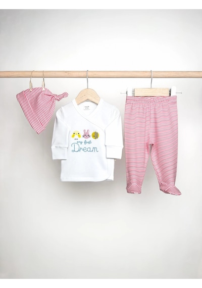Sezgibaby 3'lü Kız Bebek Zıbın Seti Beyaz-pembe
