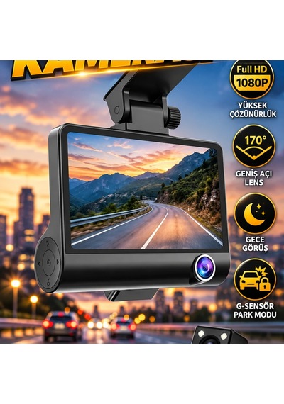 Full Hd 1080p Çift Kameralı Araç Kamerası 170 Geniş Açı, Gece Görüş, G-sensör Ve Park Modu
