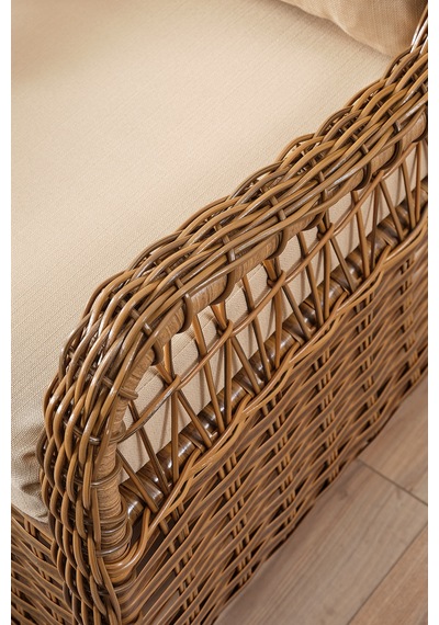 Paris Rattan Puflu Bahçe Balkon Takımı 3+1+1 Cam Masalı Kahve Kahverengi