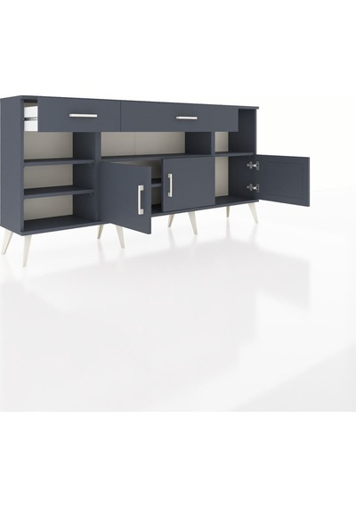 Arges Konsol 5 Raflı 2 Çekmeceli 3 Kapaklı 176x30x83 Antrasit-antrasit/antrasit Antrasit/antrasit