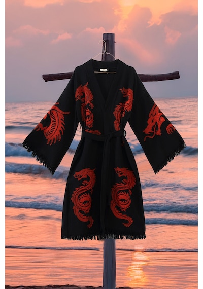 Varol Organik %100 Pamuk Kimono Yaka Sabalık Bornoz - Viserion Kırmızı
