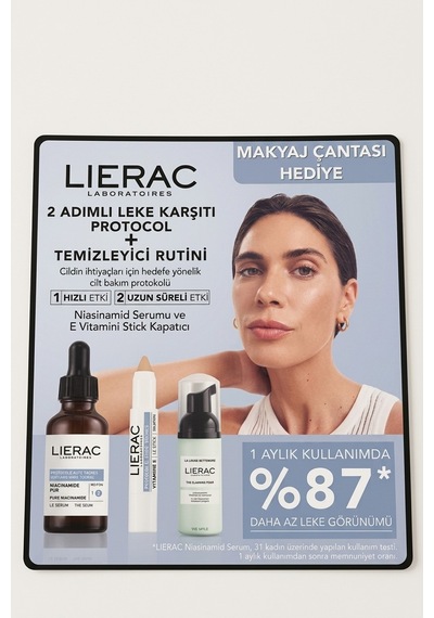 Lierac Leke Karşıtı Rutin Seti - Serum 30 Ml + Spf50 Stick Koruyucu 2.7g + Temizleme Köpüğü + Hediyeli Makyaj Çantası