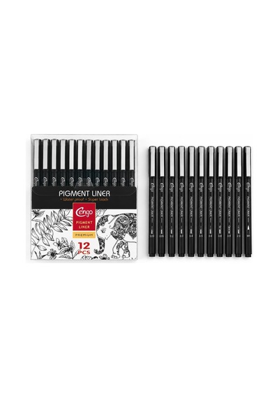 Ayrex 12'li Pigment Liner Teknik Çizim Kalemi Seti Eskiz, Mimari Çizim Ve İllüstrasyon Seti, Suya Dayanıklı Si Genel