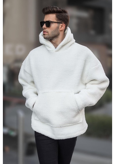 Madmext Beyaz Oversize Peluş Erkek Sweatshirt 6160-beyaz Beyaz