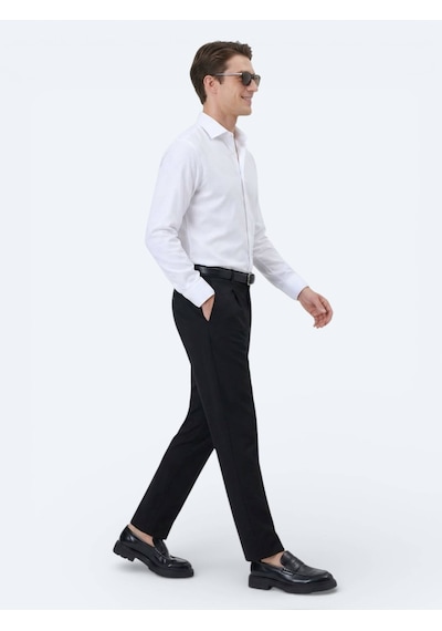 Kip Beyaz Düz Slim Fit Uzun Dokuma Klasik Pamuk Karışımlı Gömlek