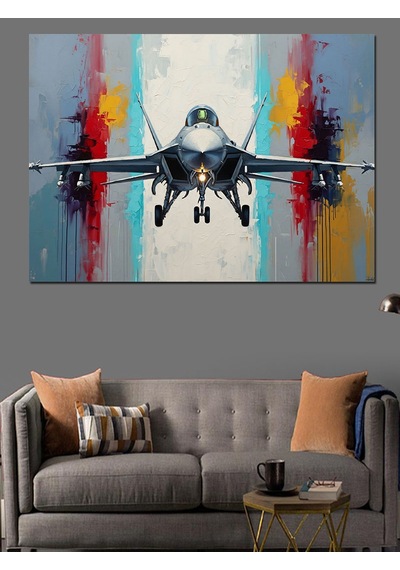 Ahşap Tablo Bulutlar Arasında Uçan Savaş Jet