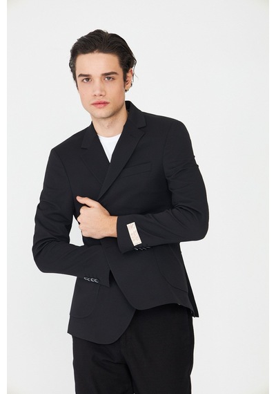Siyah Slim Fit Klasik Yaka Erkek Spor Blazer Ceket Siyah