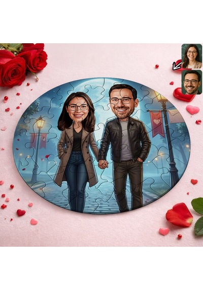 Bk Gift Kişiye Özel Sevgili Karikatürlü Yuvarlak Puzzle 20x20cm -14, Sevgililer Günü Hediyesi, Sevgiliye Hediye Kobitmeyencom36167 Bk Gift