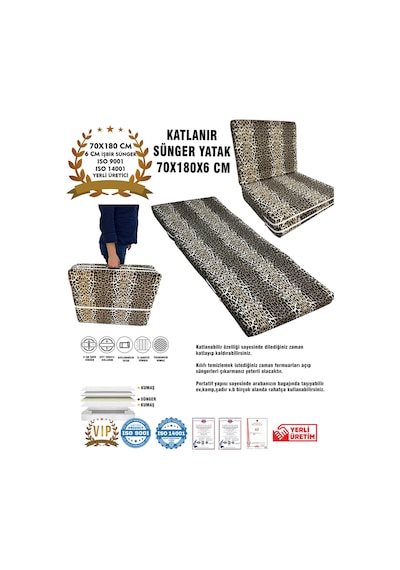 Katlanır Yer Yatağı Ve Tek Kişilik Sünger Katlanır Minder Yatak 70x180x6 Cm-leopar