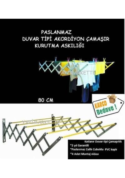 Maxas Xberen Katlanır Akordiyon Çamaşırlık - Ev Içi-Balkon-Otel 80 Cm - 7 Çubuklu-Beyaz