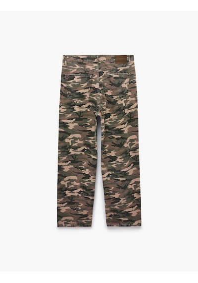 Koton Rahat Kalıp Pamuklu Cepli Kamuflaj Desenli Baggy Jean Pantolon Kahverengi Desenli 7wam40276nd