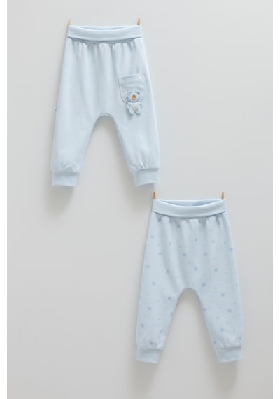 Caramell Cute Bear Cep Detaylı Patiksiz İkili Pantolon Mavi