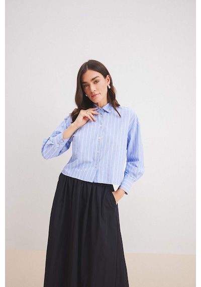 DeFacto Relax Fit Çizgili Poplin Uzun Kollu Gömlek E1261AX25SPNV248