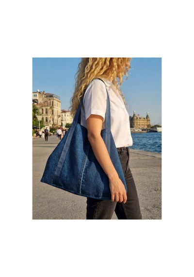 Tuttobene Maxy Denim Oversize Çanta, Geniş Hacimli Günlük Alışveriş, Seyahat Ve Omuz Çantası Tb044