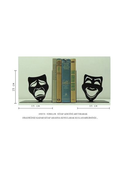 Maske Figürlü Dekoratif Metal Kitap Tutucu - Kitap Desteği
