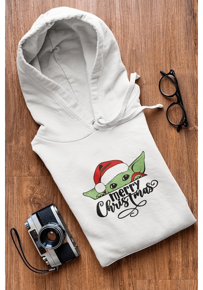 Baby Yoda Merry Christmas Yeni Yıl Kapşonlu Sweatshirt 001
