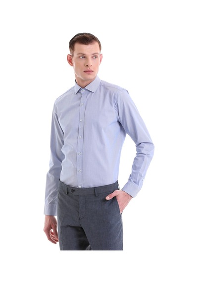 Hatemoğlu Mavi Comfort Fit Desenli 100% Pamuklu İtalyan Yaka Uzun Kollu Sp Mavi