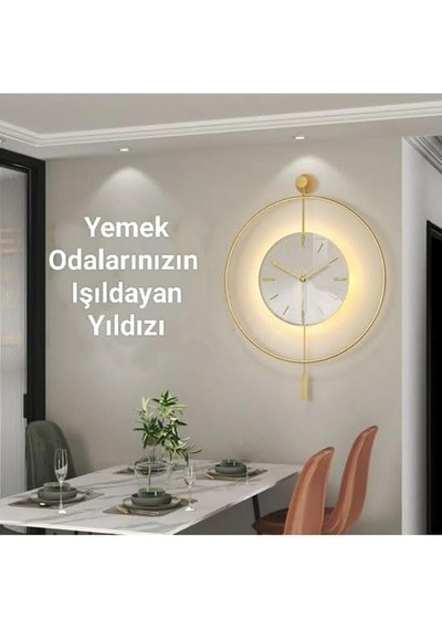 Iskandinav Kristal 60 Cm Gold - Pilli Led 3adet Pil Ile Geldmektedir - Metal Duvar Saati Diğer