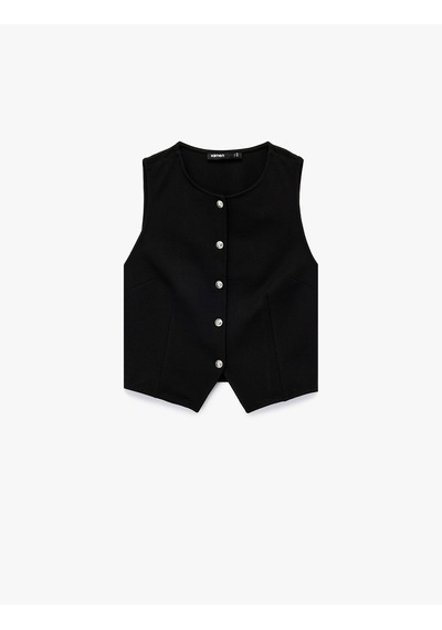 Koton Krep Scuba Kumaş Bisiklet Yaka Düğmeli Blazer Yelek Siyah 6wak30043ek Siyah