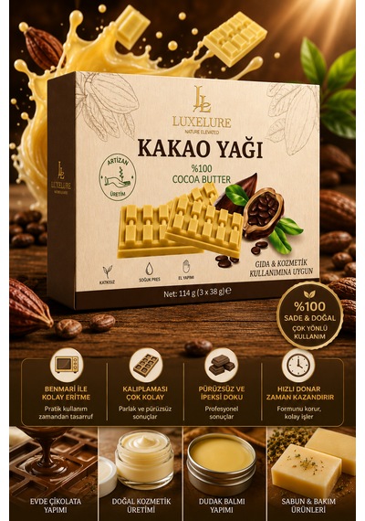 Luxelure Kakao Yağı %100 Saf Soğuk Pres 114 G X 2 Adet Gıda Ve Kozmetik Kullanımına Uygun Kare Form Diğer