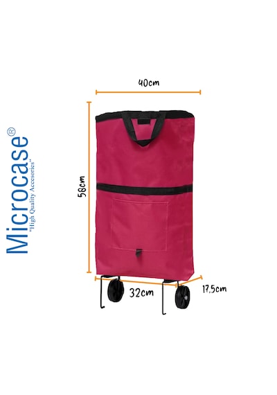 Microcase Tekerlekli Cepli Tasarım Katlanabilir Portatif Pazar Market Arabası Malzeme Çantası- Al4966 - Siyah