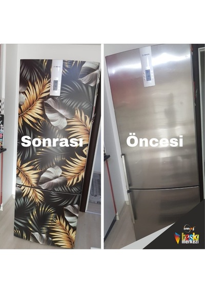 Siyah Buzdolabı Ve Bulaşık Makinesi Sticker Palmiye Yaprak Siyah