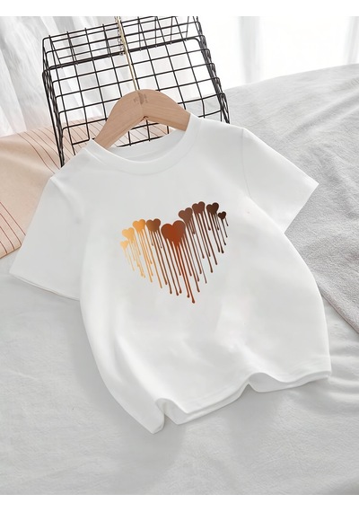 Uyguntarz Çocuk Eriyen Kalpler Baskılı Tasarım Tshirt Beyaz