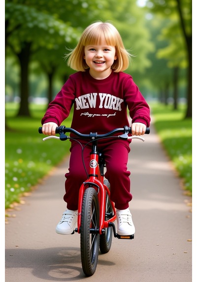 Frm Kız Çocuk Pamuklu New York Baskılı Örme Sweatshirt Ve Eşofman Alt Bordo