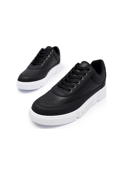Günlük Erkek Spor Ayakkabı Bağcıklı Dikiş Detaylı Hafif Kalın Yüksek Taban Sneaker Mc06 Siyah Beyaz