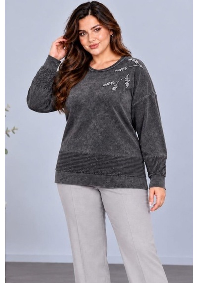 Cedy Denim Cedy Denım Kadın Bisiklet Yaka Dal Yaprak İşlemeli Taş Detaylı Dokulu Triko Kazak C27061 Antrasit Cedy Denim Cedy Denım Kadın Bisiklet Yaka Dal Yaprak İşlemeli Taş Detaylı Dokulu Triko Kazak C27061 Antrasit