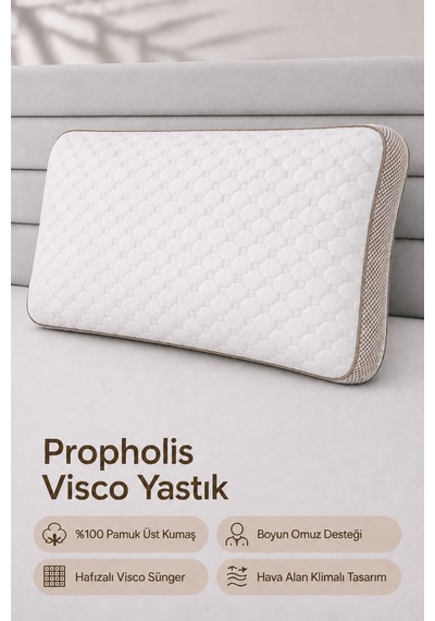 Propholis Klimalı Ortopedik Baş Boyun Destekli 40x60x15 Tombul Visco Visko Yastık - 1 Adet Beyaz