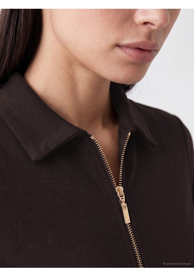 Lcw Everyday Kahverengi Polo Yaka Soft Touch Elbise