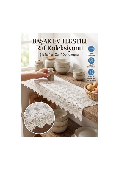 23 Cm Krem Pvc Dantel Raf Örtüsü Dolap İçi Örtü Runner