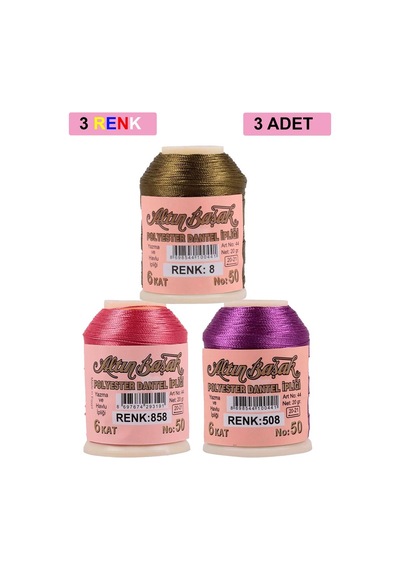 3 Adet Altınbaşak Oya Ve Dantel İpi 20 Gr - Royaleks - No: 858 - 508 - 008 Çok Renkli