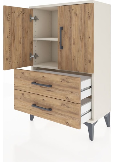 Arges Komodin 2 Raflı 2 Çekmeceli 2 Kapaklı 60x30x96 Aytaşı-çam Aytaşı