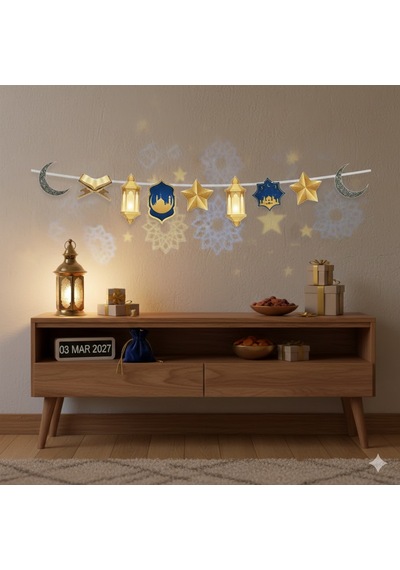 Dodomar 140 Cm Ramazan Dekoratif Süs Mavi Gold - Ramazan Asma Ve Duvar Dekoru Diğer