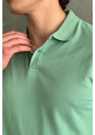Erkek %100 Pamuk Düğmeli Polo Yaka T-shirt Yeşil