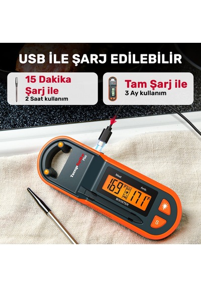 Thermopro Tp971 Şarjlı 183m Kablosuz Alarmlı 1problu Telefon Kontrollü Profesyonel Gıda Termometresi