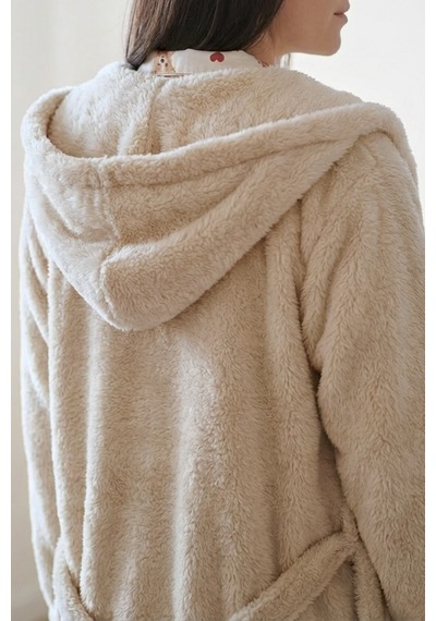 Kapüşonlu Wellsoft Sabahlık & Peluş Bornoz - Yumuşak, Polar Unisex Sabahlık Bej