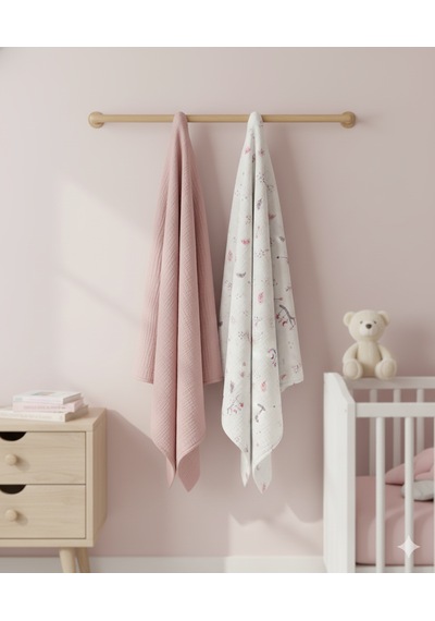 Organik Müslin Bebek Battaniyesi 2'li Set Pembe