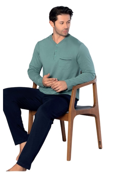 Melodi 18009 %100 Pamuk Uzun Kol Erkek Pijama Takımı Yeşil